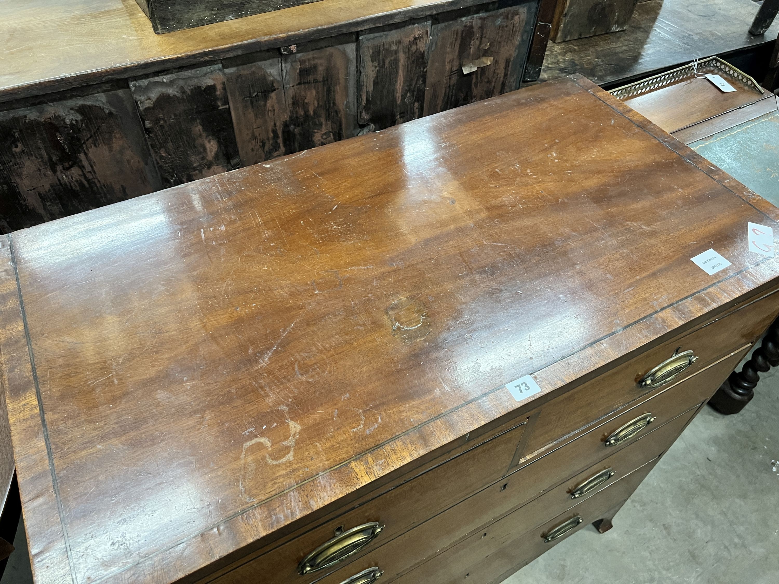 A Regency mahogany five drawer chest, width 96cm, depth 50cm, height 97cm